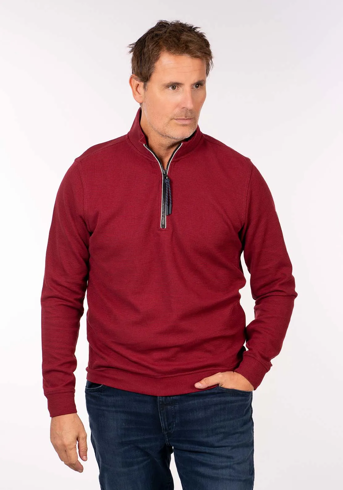 1/4 Zip Sweat - Deep Garnet Red