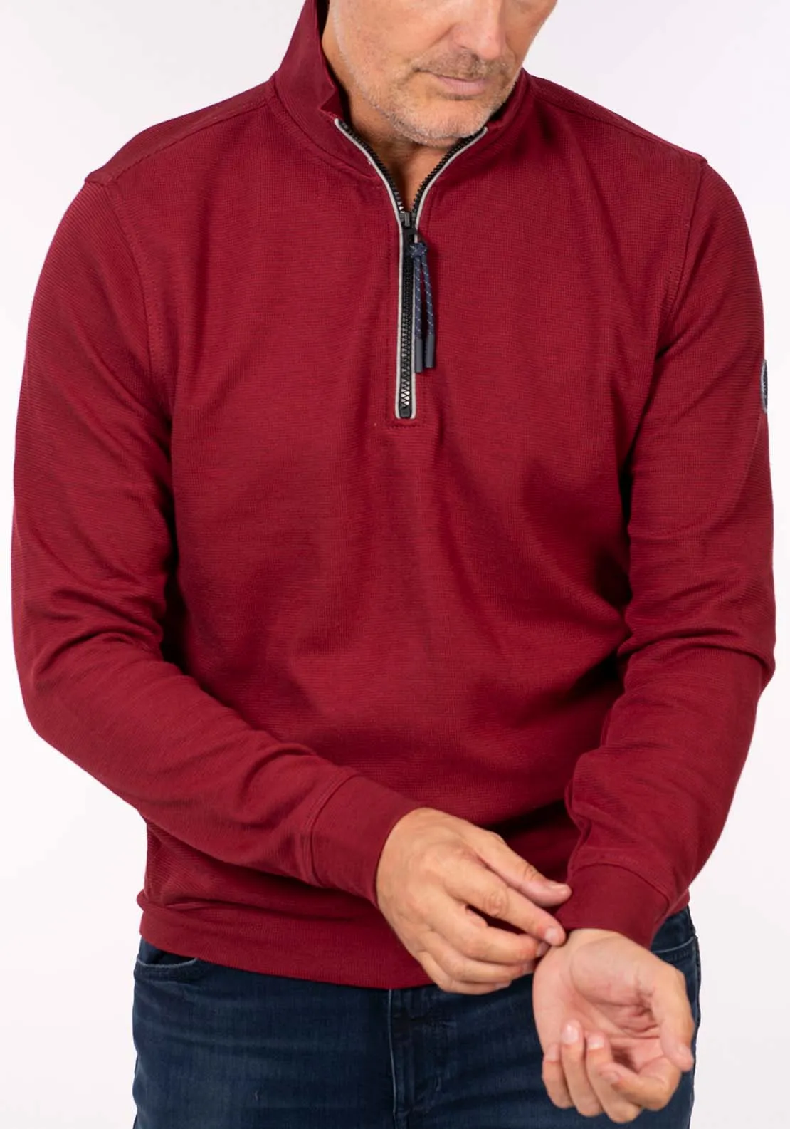 1/4 Zip Sweat - Deep Garnet Red