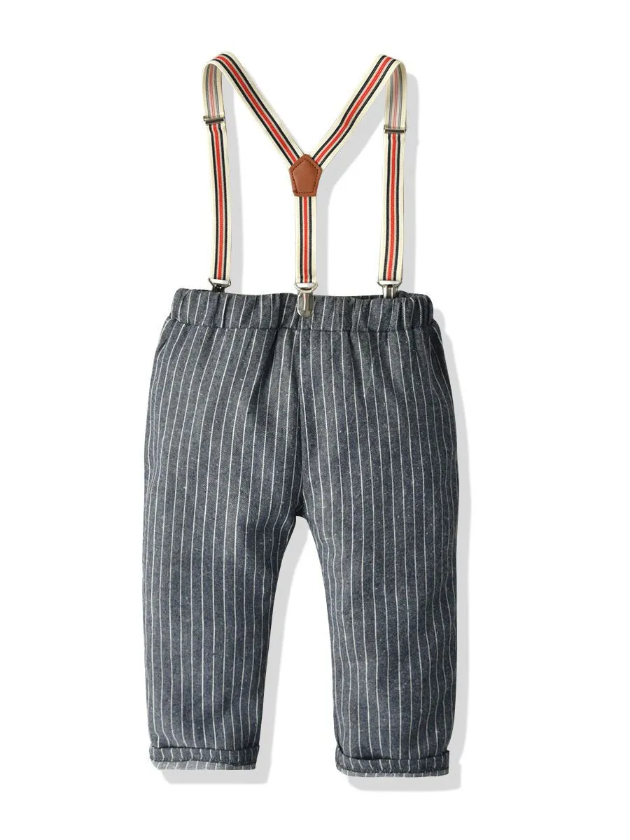 4-Piece Stylish Little Boys Checked Bow Shirt and Suspender Pants