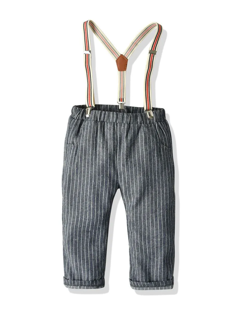 4-Piece Stylish Little Boys Checked Bow Shirt and Suspender Pants