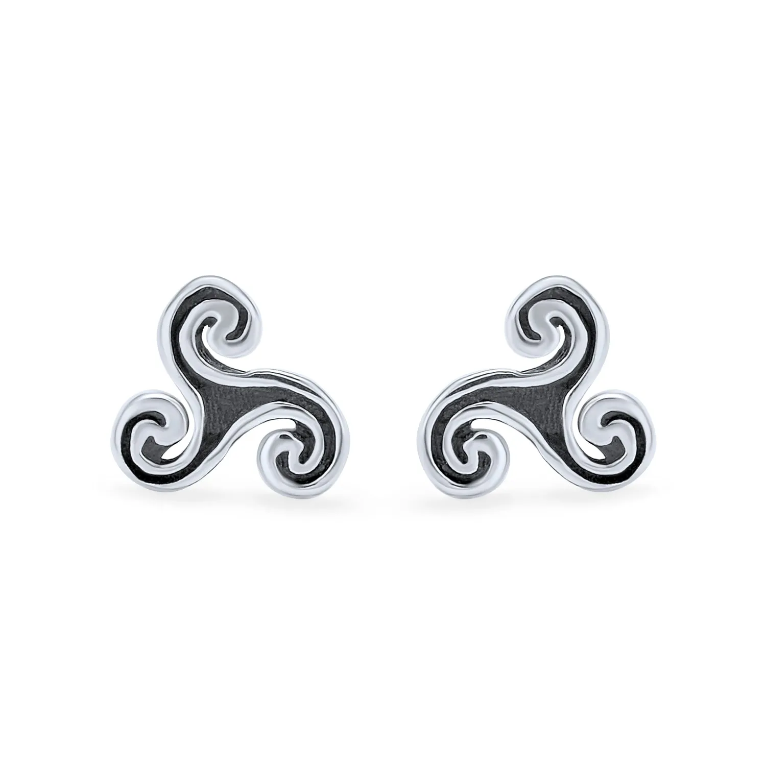 Ancient Celtic Triskele Stud Earrings for Men in Oxidized Sterling Silver 7MM