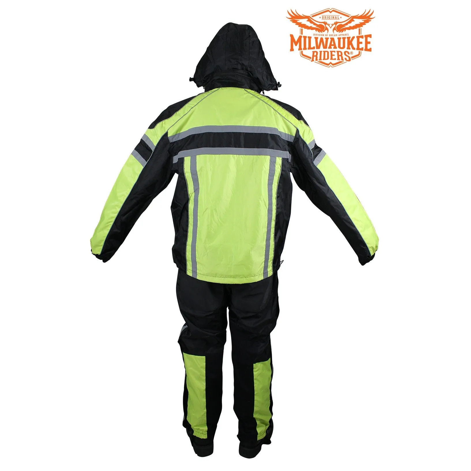 Black/Fluorescent Textile Two-Piece Rain Suit By Milwaukee Riders®