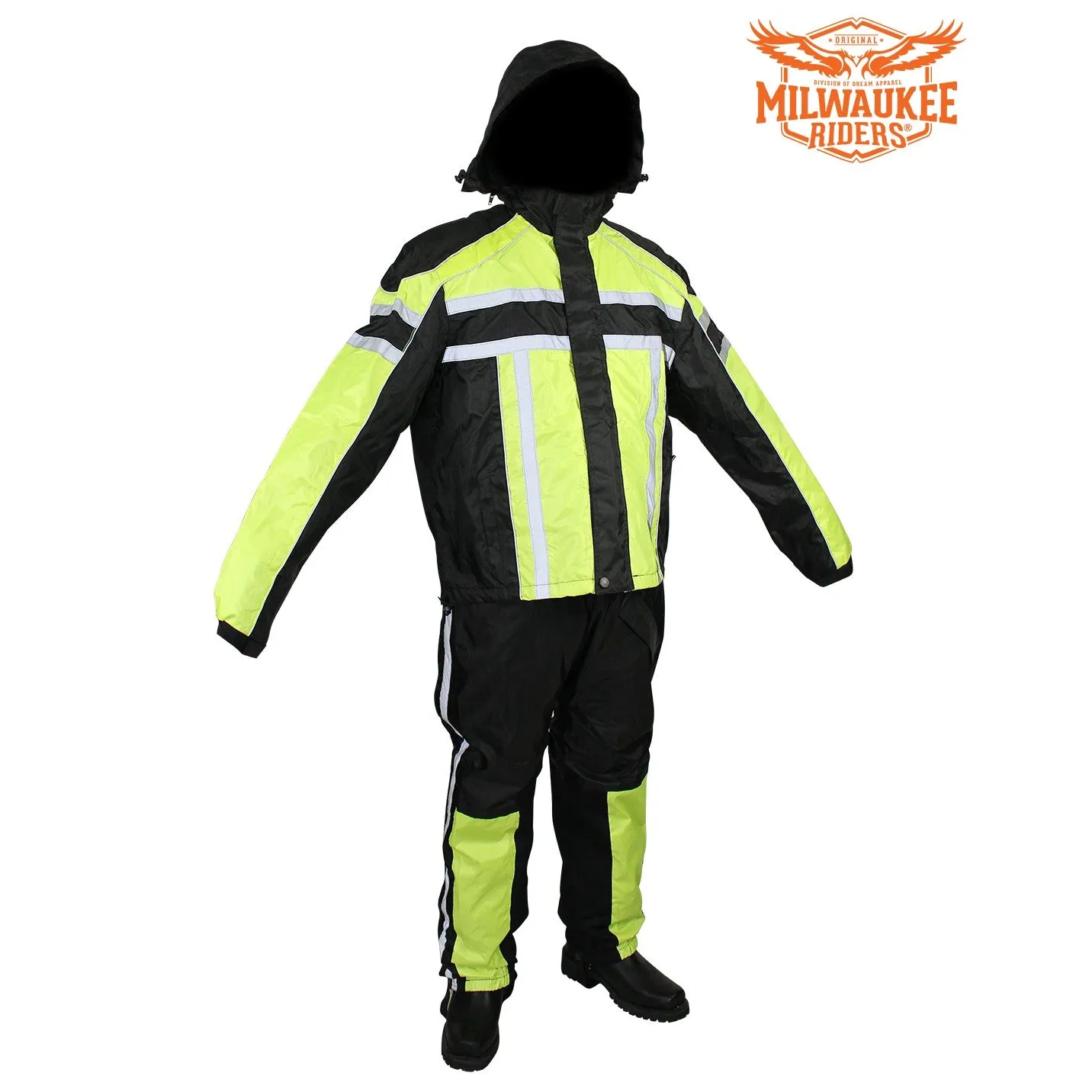 Black/Fluorescent Textile Two-Piece Rain Suit By Milwaukee Riders®