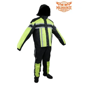 Black/Fluorescent Textile Two-Piece Rain Suit By Milwaukee Riders®