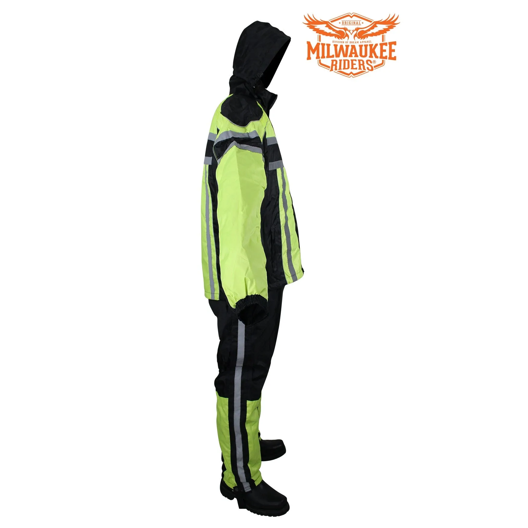 Black/Fluorescent Textile Two-Piece Rain Suit By Milwaukee Riders®