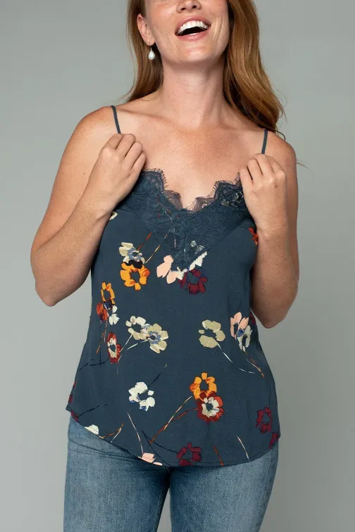 Blue Floral Lace Camisole Tank