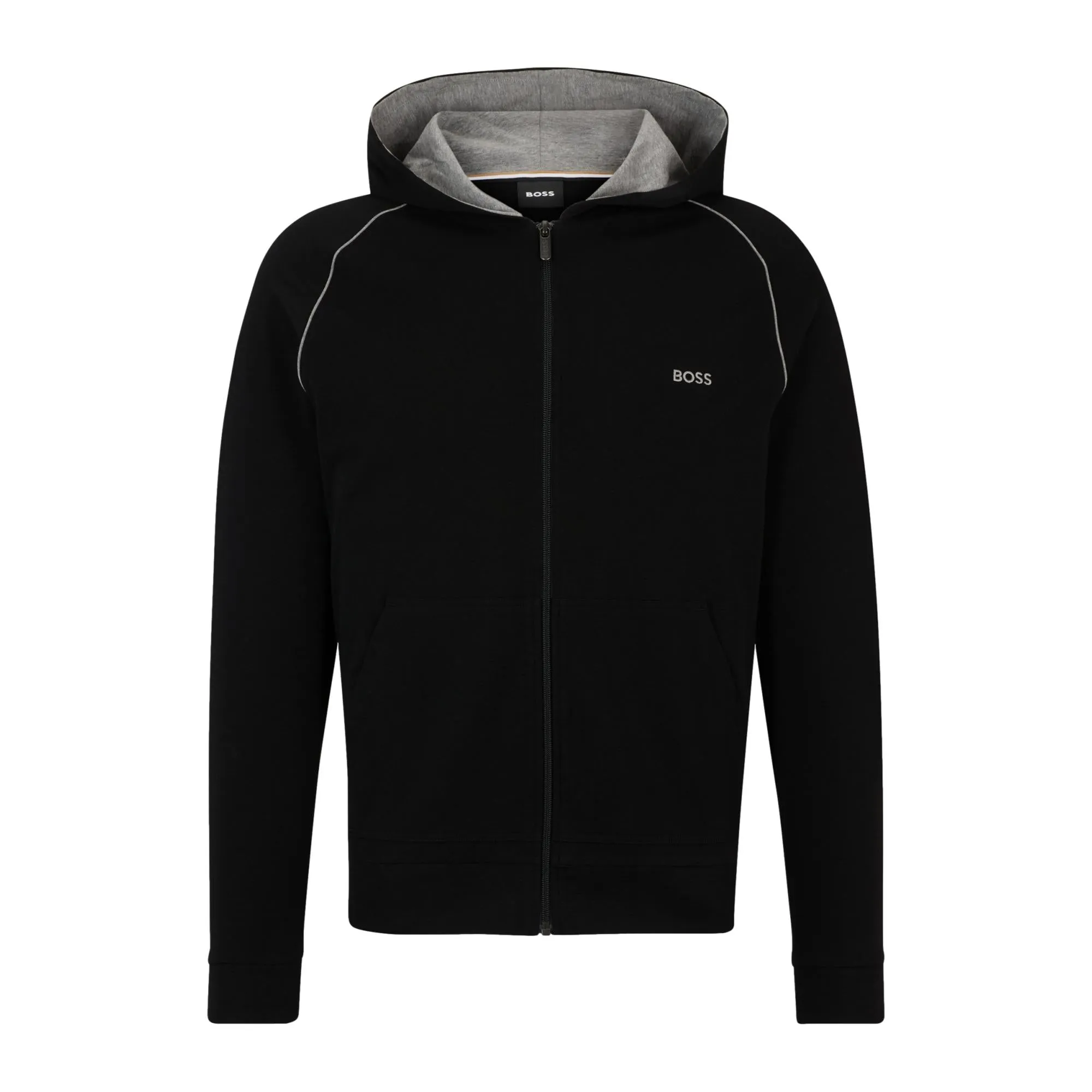 BOSS Men Mix & Match Stretch-Cotton Zip-Up Hoodie With Logo Detail - Black