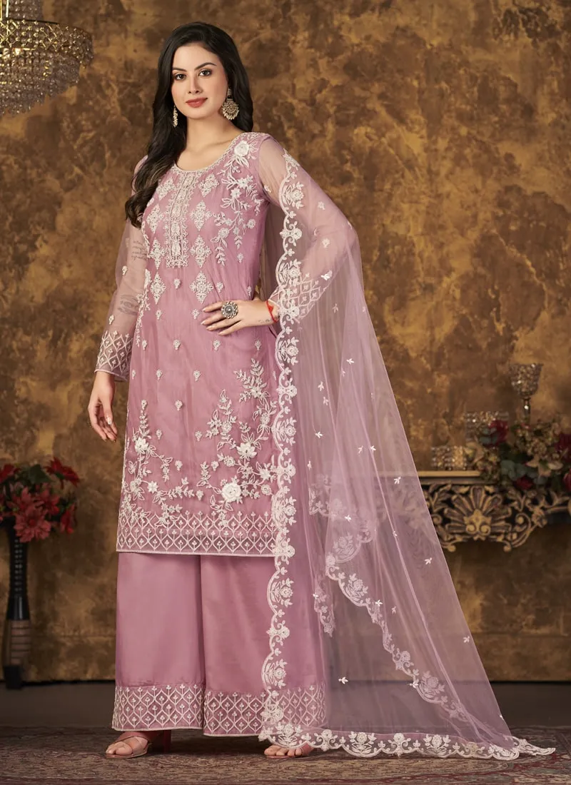 Breezy Elegant Net Top Palazzo Suit with Inner Comfort