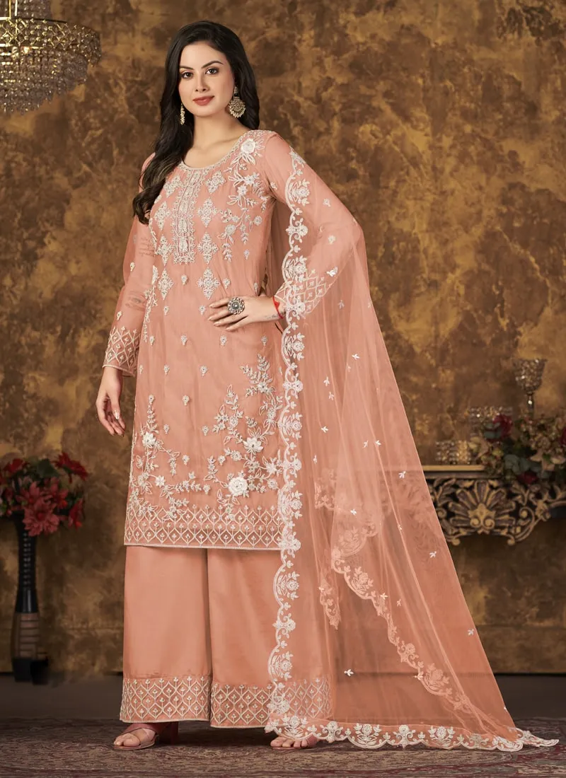 Breezy Elegant Net Top Palazzo Suit with Inner Comfort