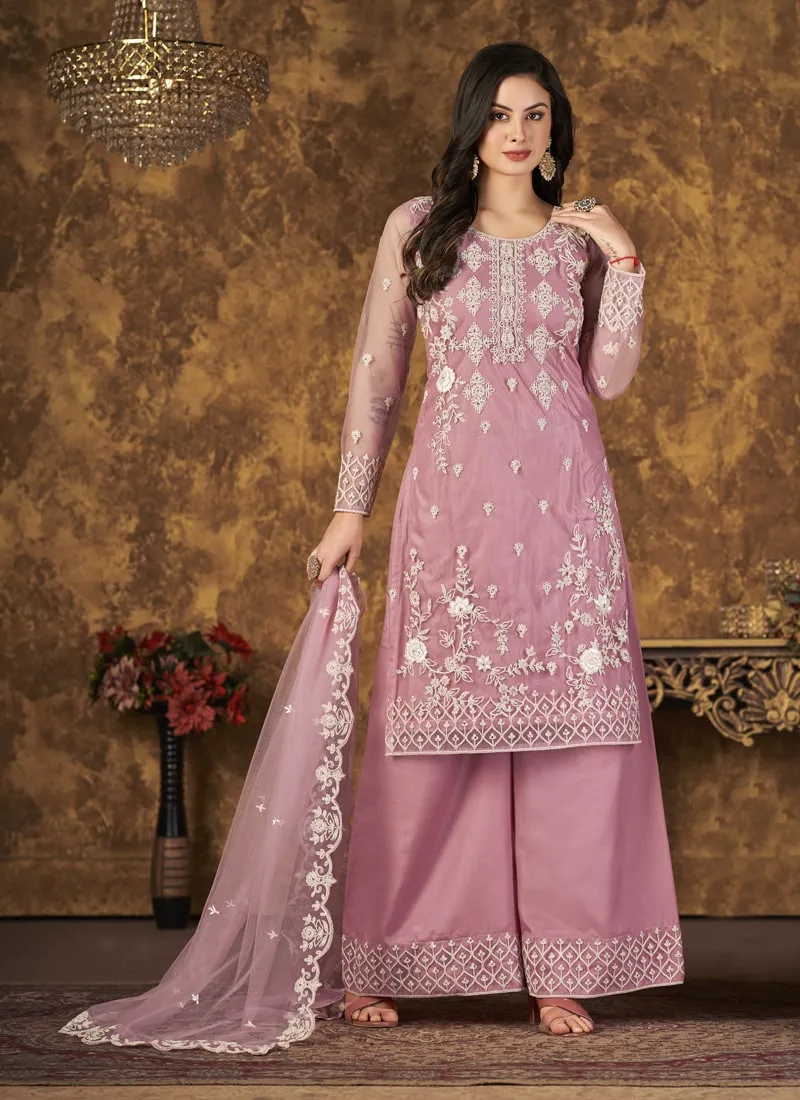 Breezy Elegant Net Top Palazzo Suit with Inner Comfort