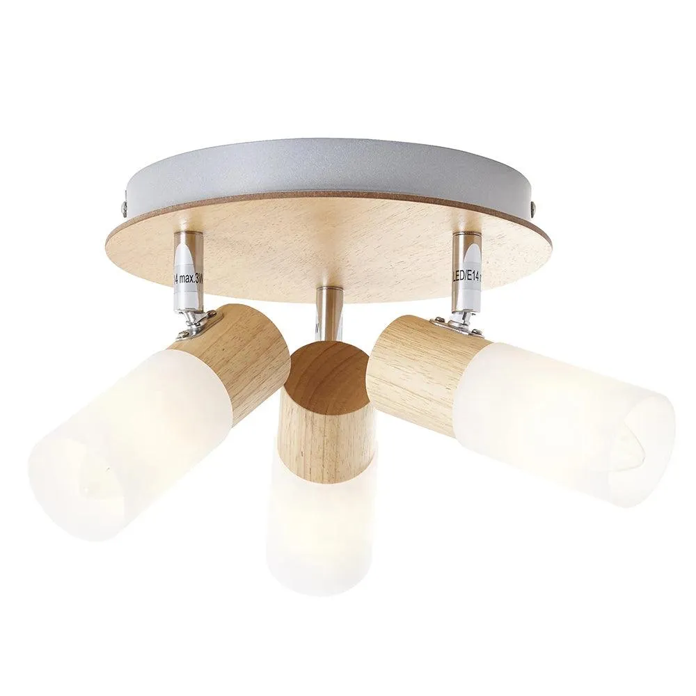 Brilliant 3 Light 10.5W Babsan Round Spotlight - Wood Light & White | 51434/50