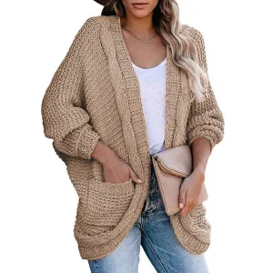 Casual Solid Color Bat Sleeve Chunky Twist Knit Cardigan Jacket Wholesale Womens Tops