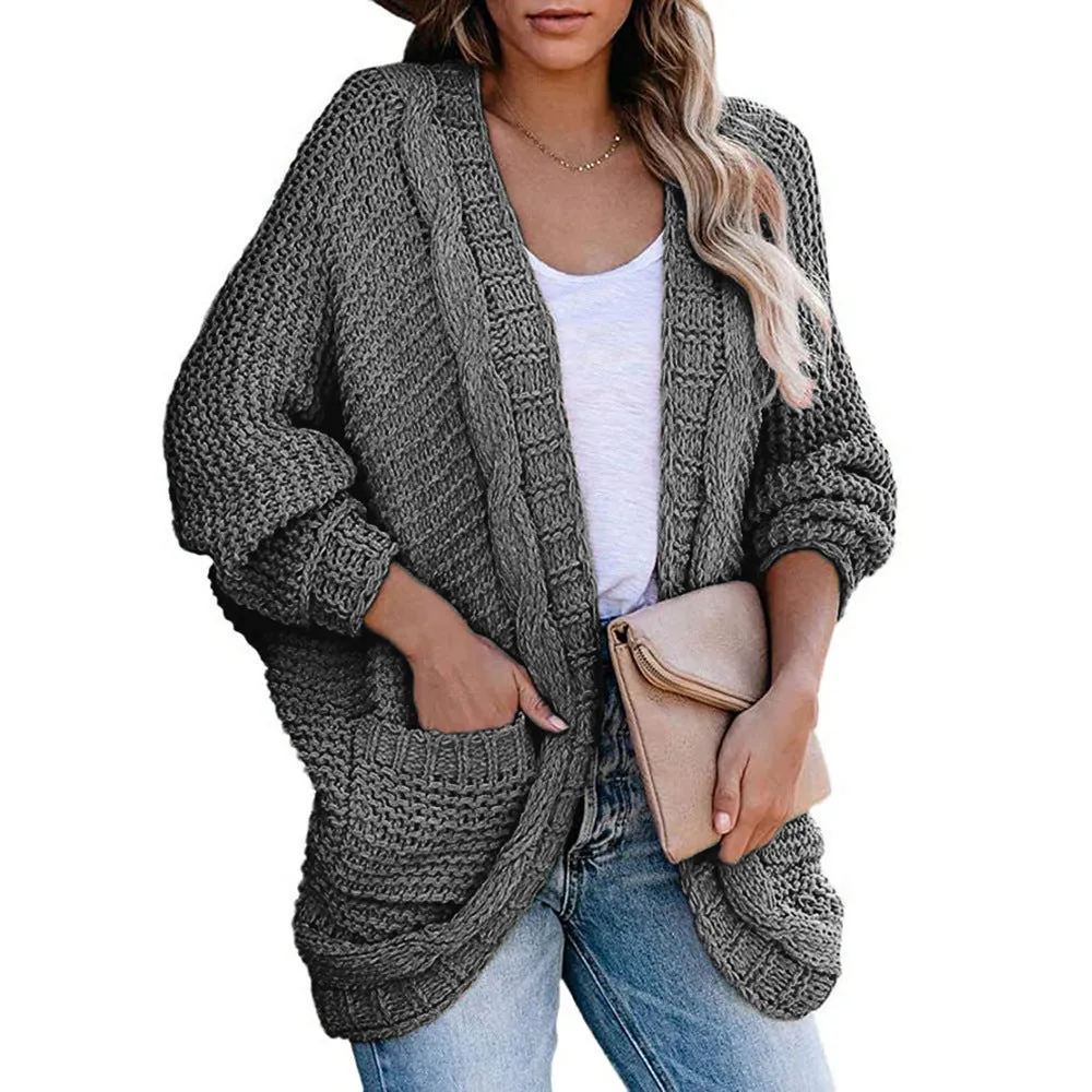 Casual Solid Color Bat Sleeve Chunky Twist Knit Cardigan Jacket Wholesale Womens Tops