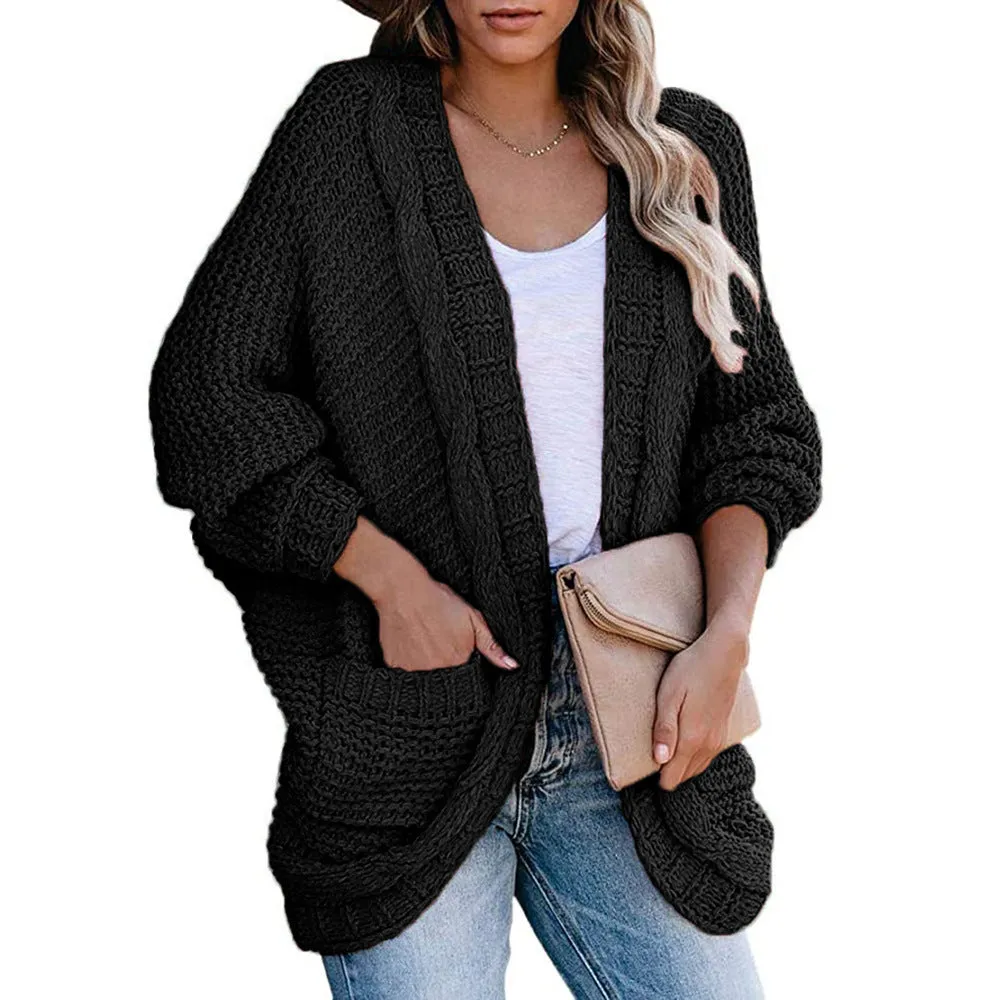 Casual Solid Color Bat Sleeve Chunky Twist Knit Cardigan Jacket Wholesale Womens Tops