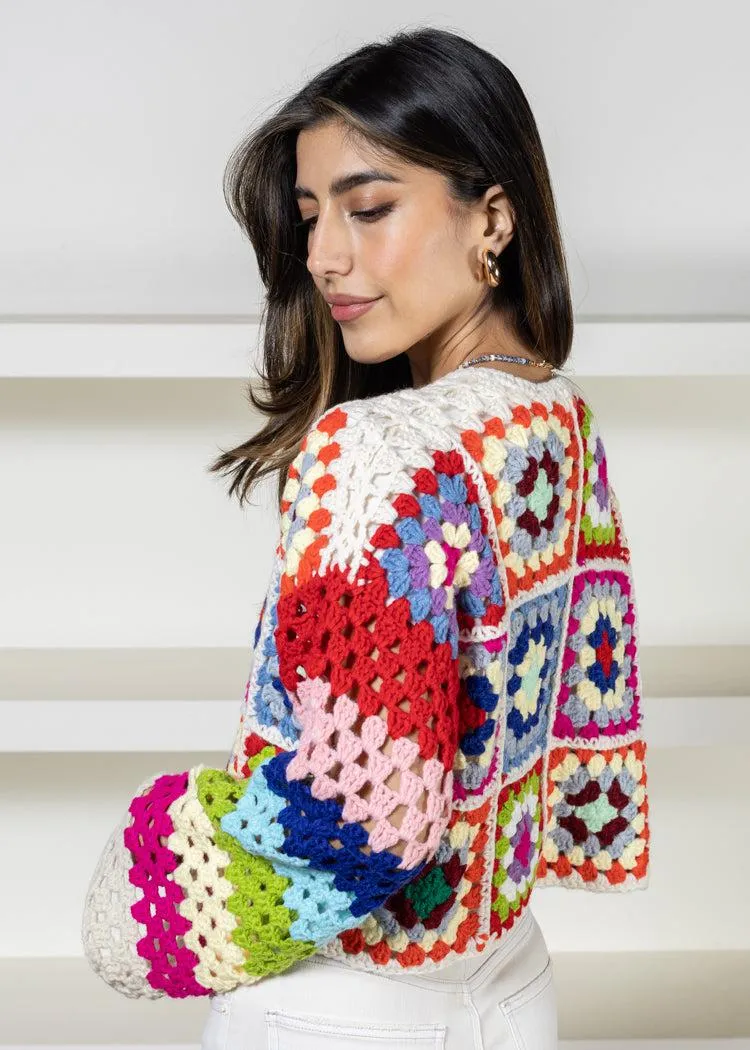 Colette Rainbow Multi Crochet Cardigan