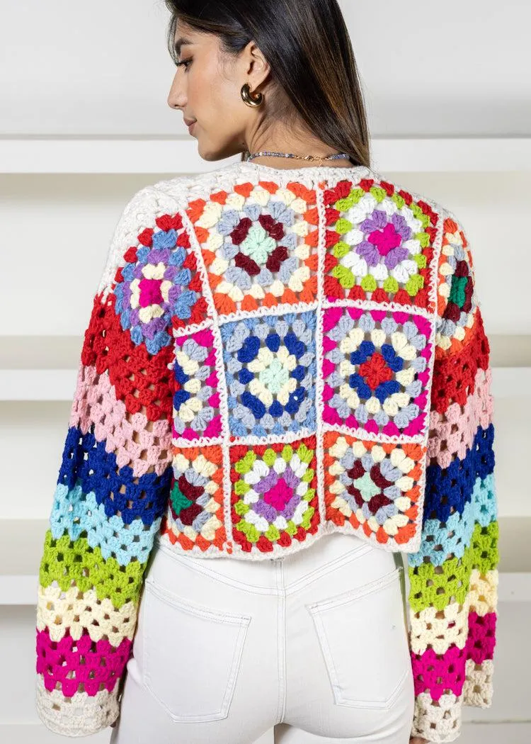 Colette Rainbow Multi Crochet Cardigan