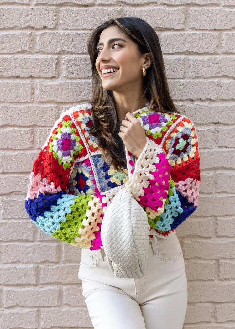 Colette Rainbow Multi Crochet Cardigan