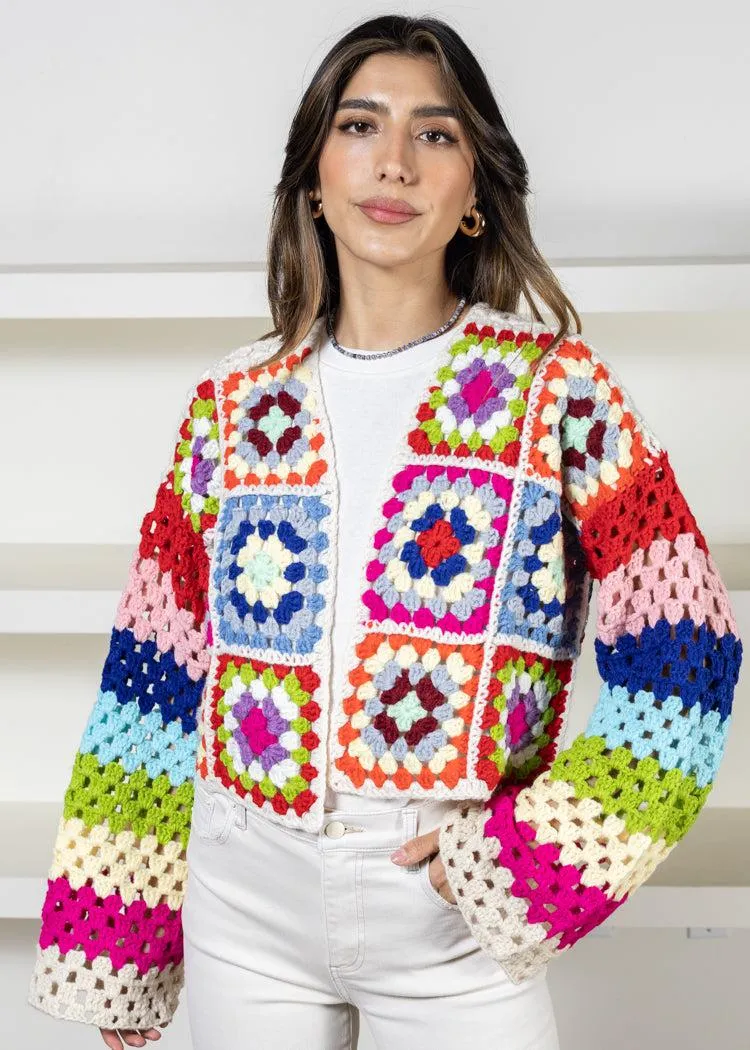 Colette Rainbow Multi Crochet Cardigan