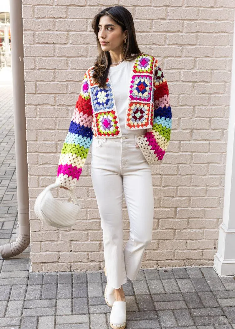 Colette Rainbow Multi Crochet Cardigan