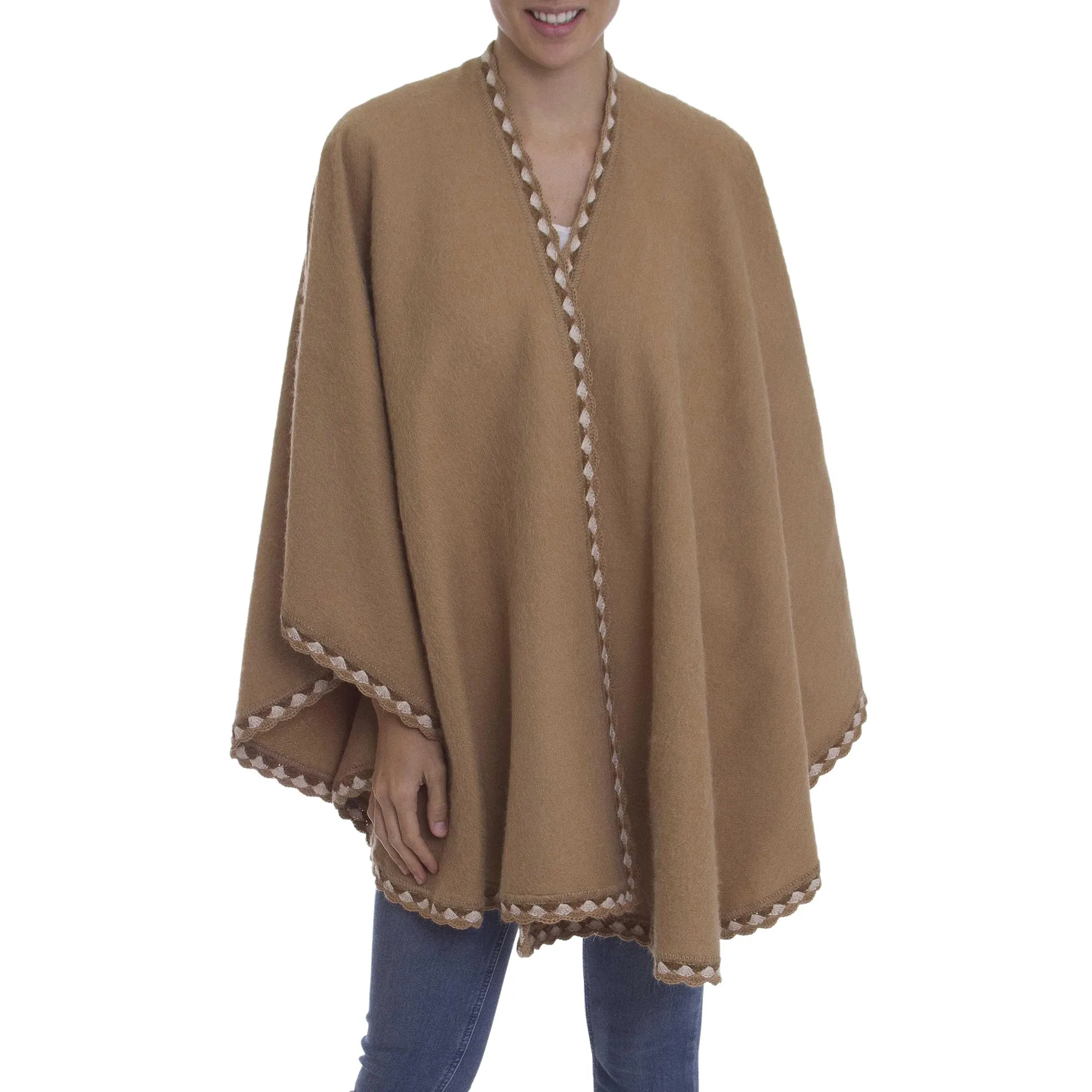 Cozy Holiday In Tan Alpaca Blend Ruana