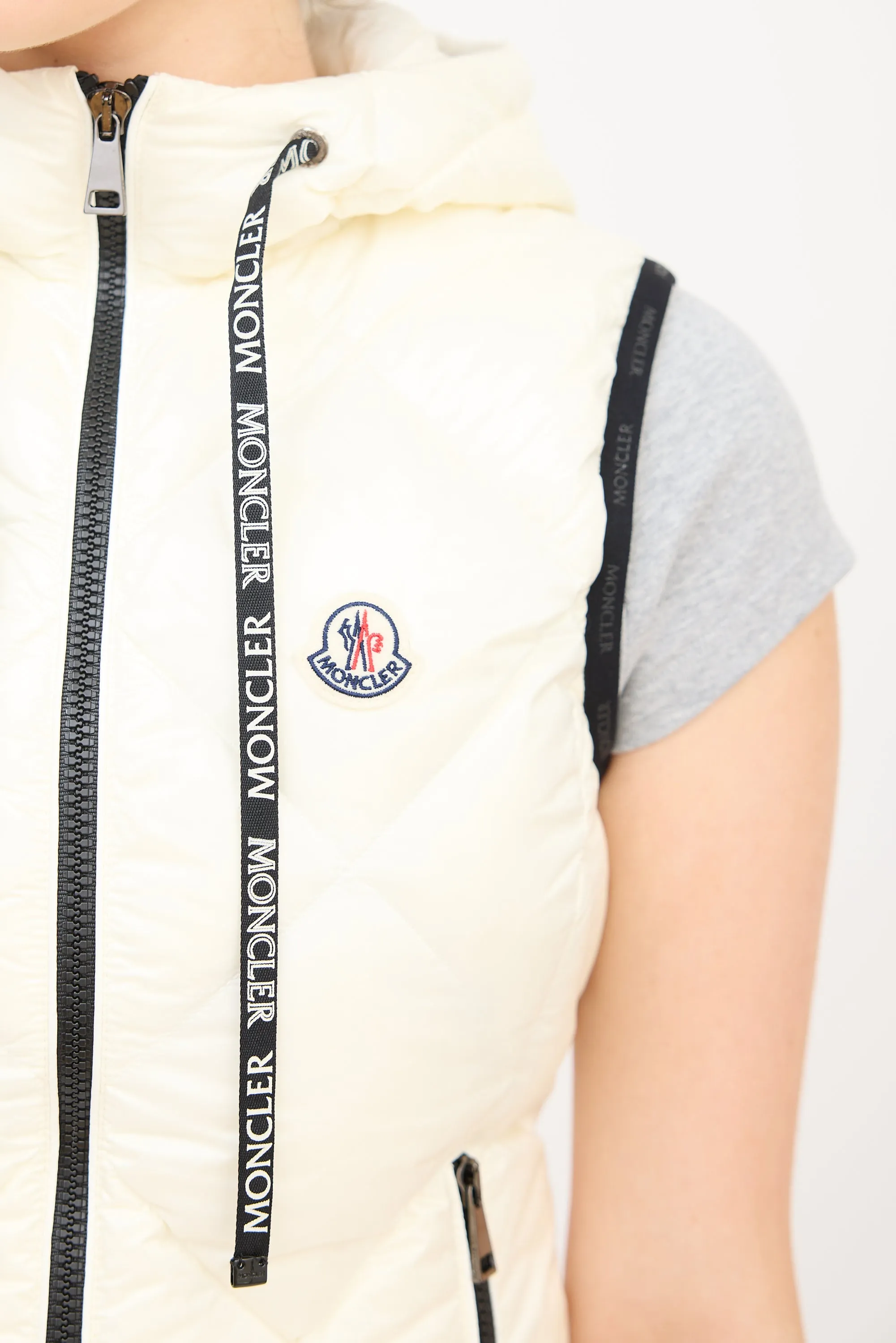 Cream Quilted Sucrex Logo Trim Puffer Vest