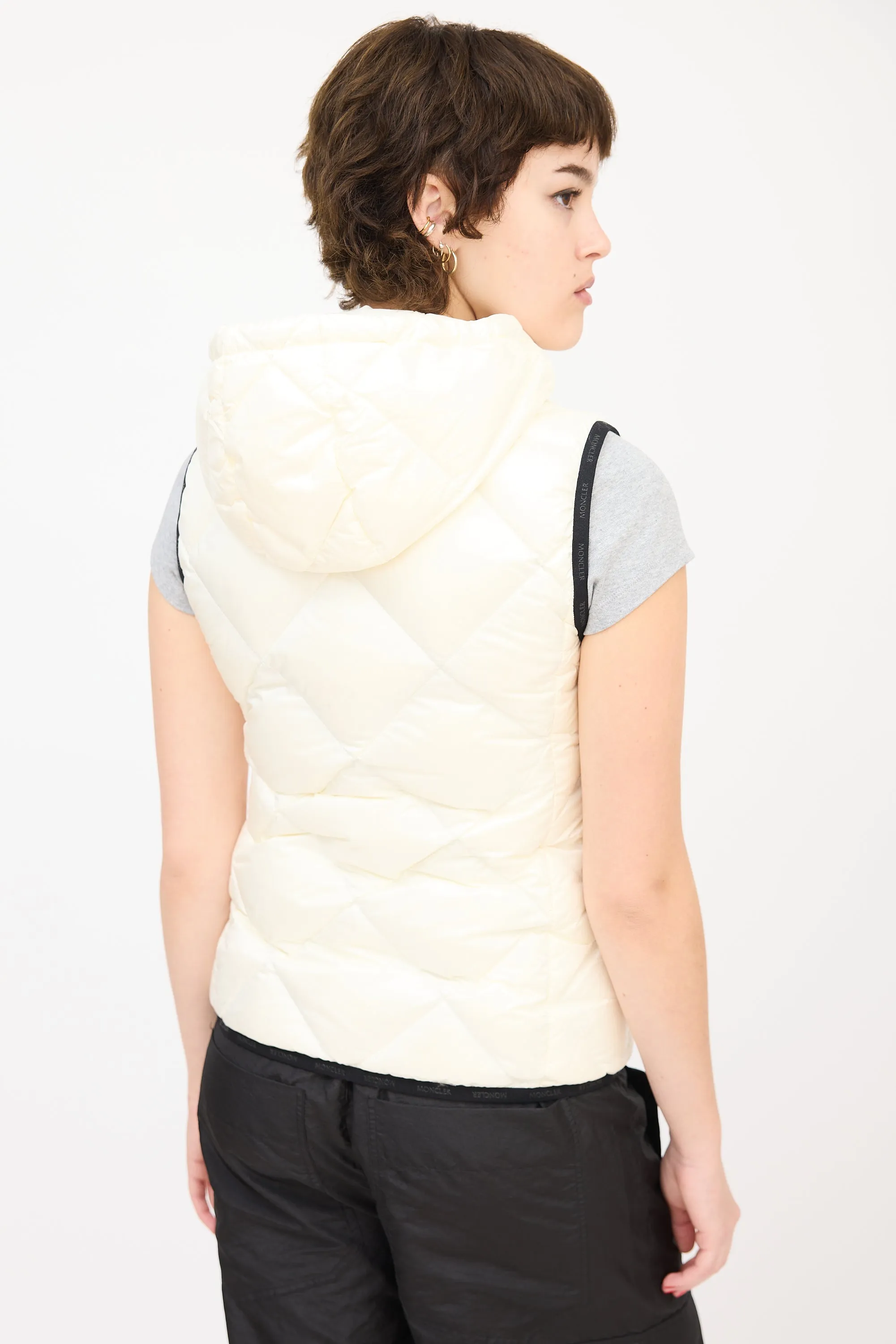 Cream Quilted Sucrex Logo Trim Puffer Vest