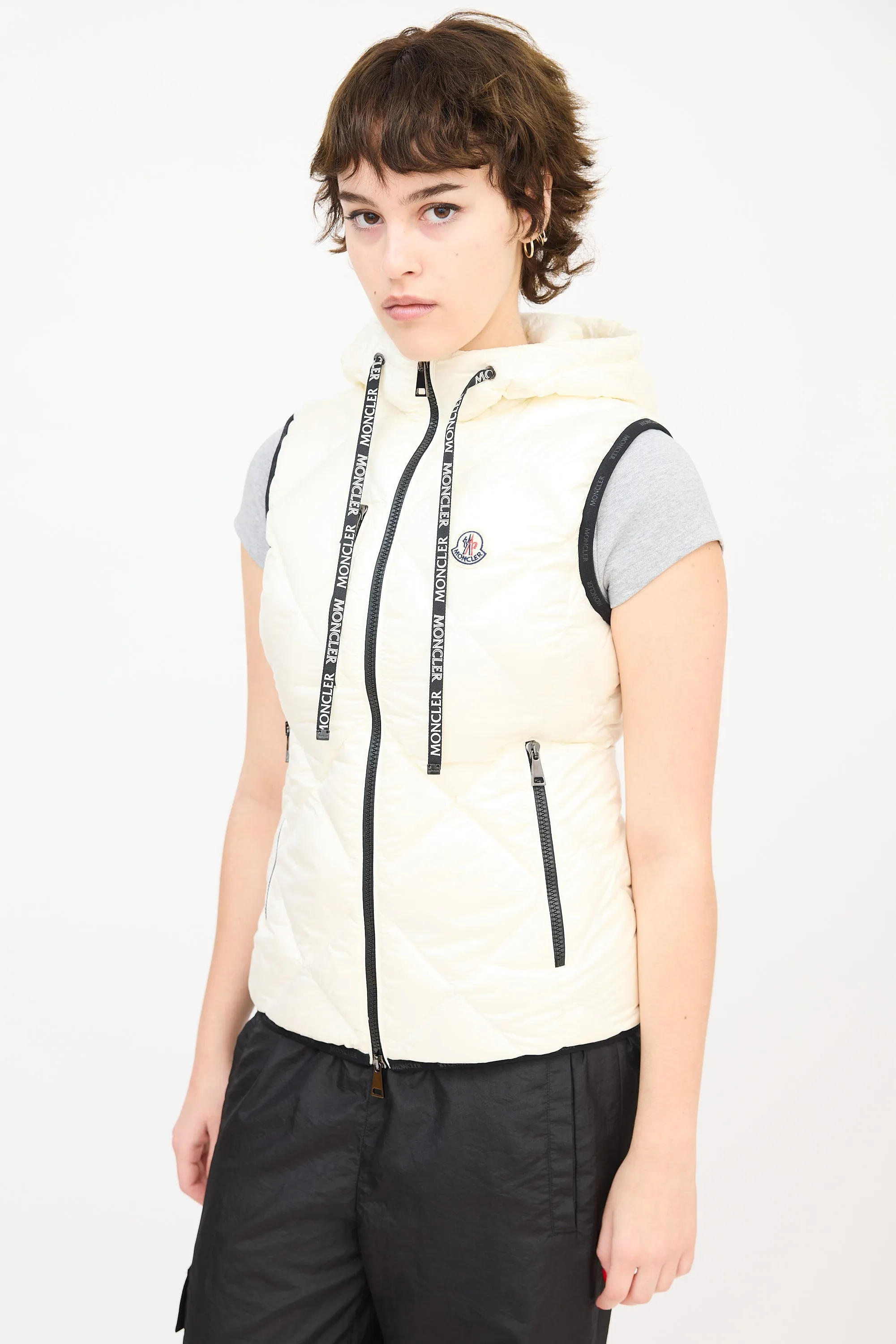 Cream Quilted Sucrex Logo Trim Puffer Vest