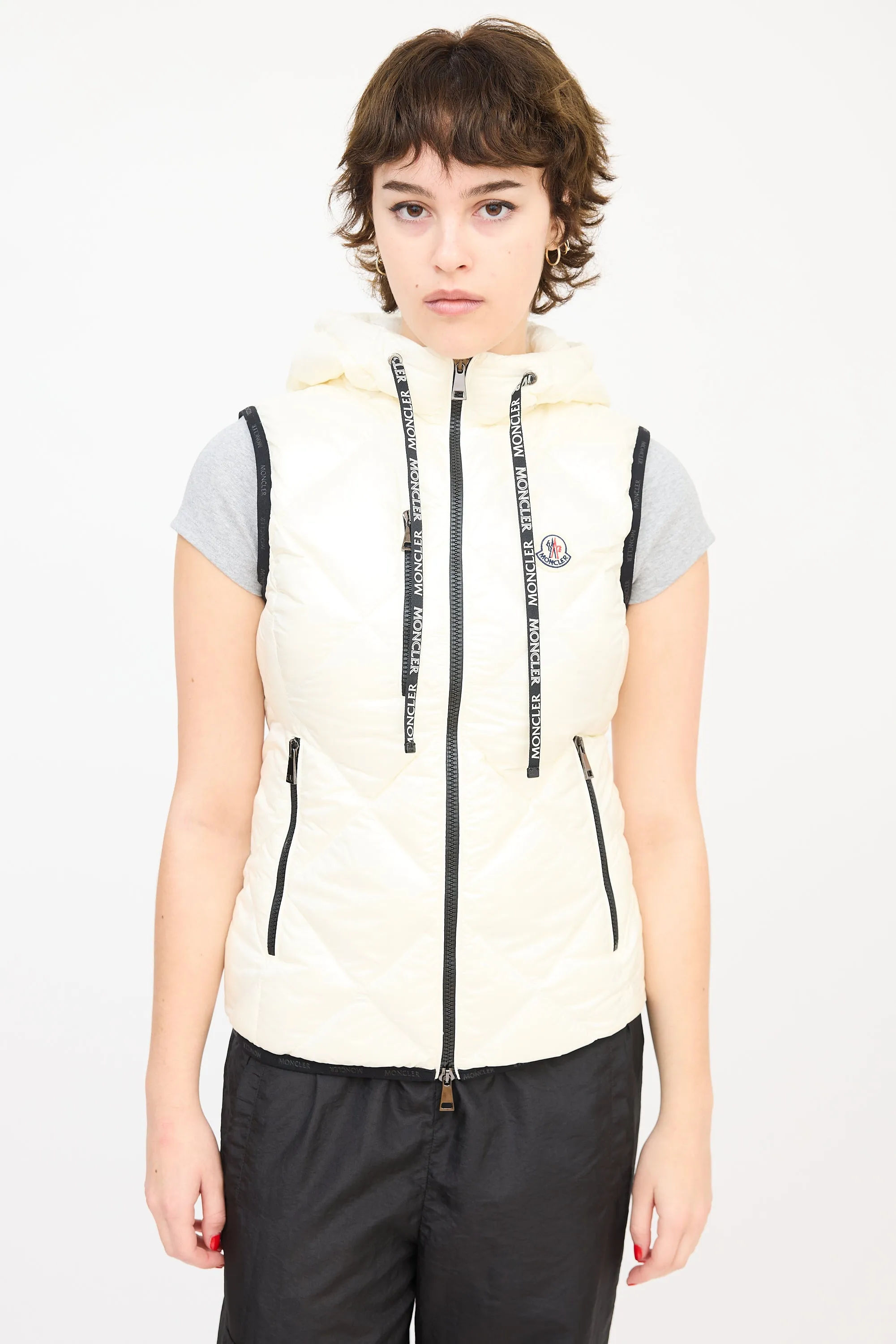 Cream Quilted Sucrex Logo Trim Puffer Vest