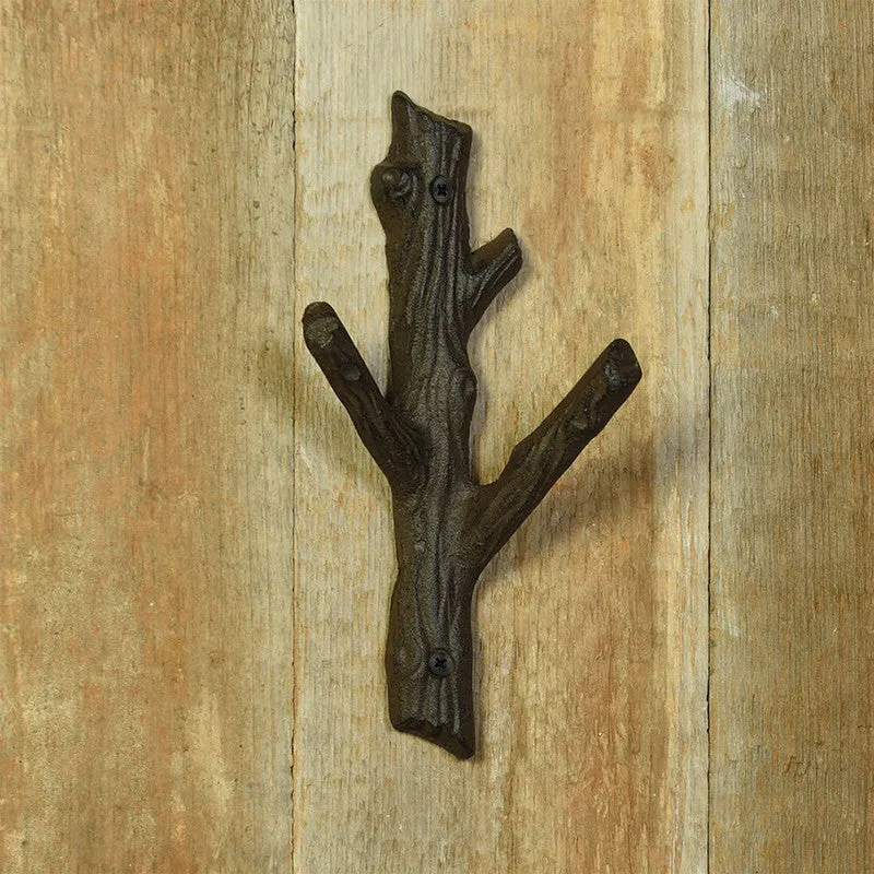 Faux Bois Cast Iron Wall Hook, Branch - Sm - Brown