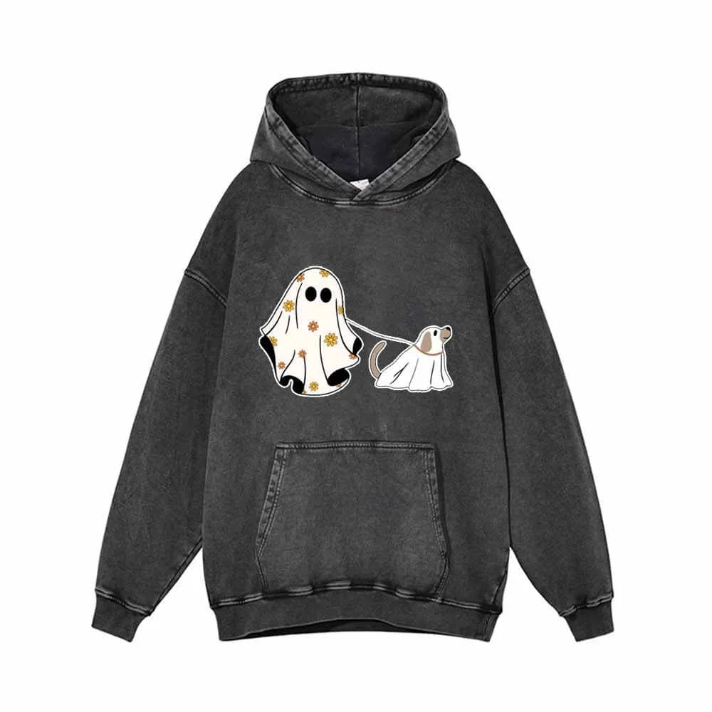 Ghost With Ghost Dog Vintage Washed Hoodie