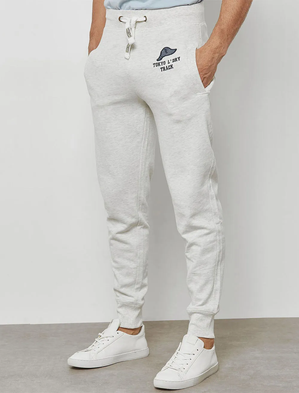 Hollow Brush Back Fleece Cuffed Joggers In Heather Grey Marl - Tokyo Laundry