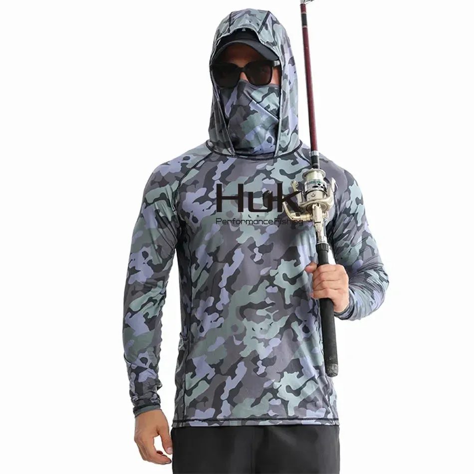 Huk Custom Men's Hooded Shirt: Ultimate Sun Protection for Anglers UPF 50 