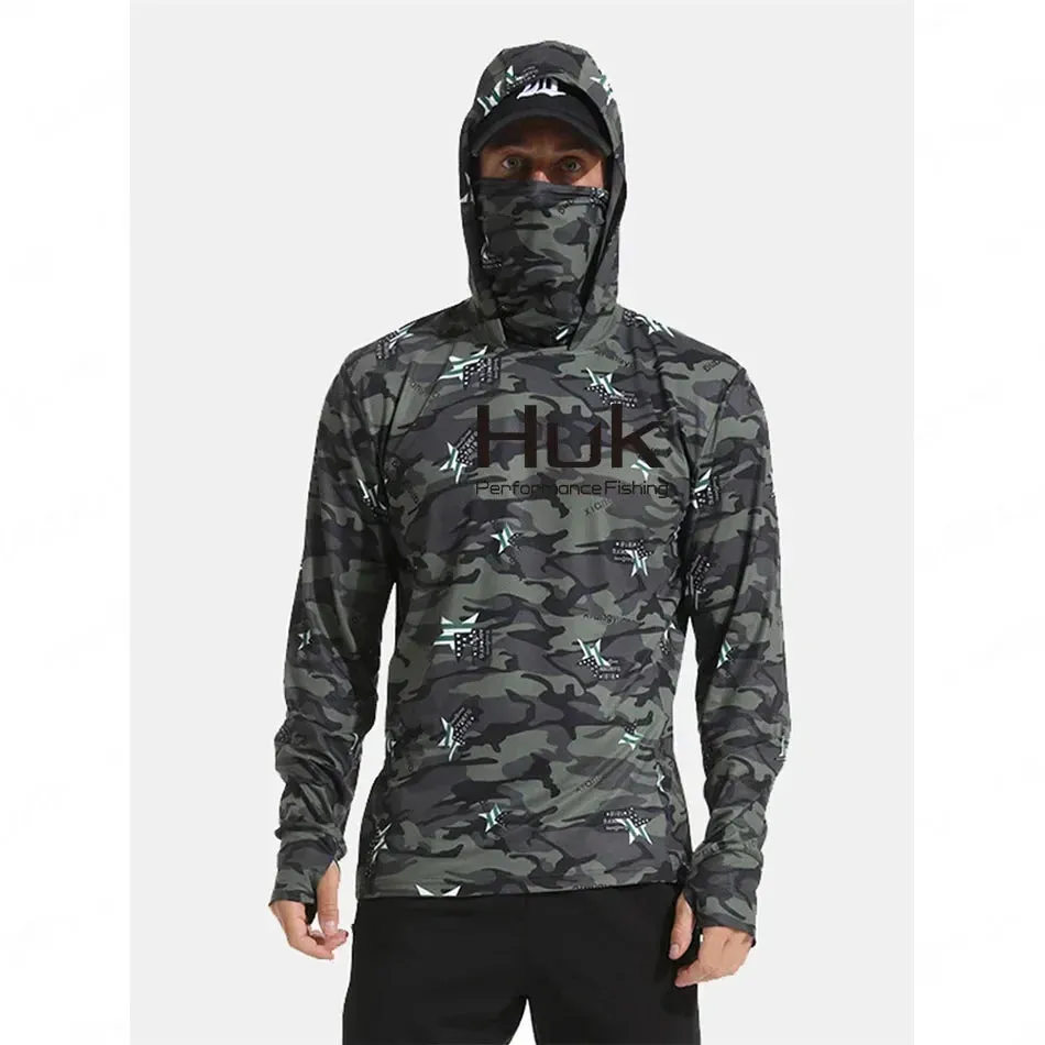 Huk Custom Men's Hooded Shirt: Ultimate Sun Protection for Anglers UPF 50 