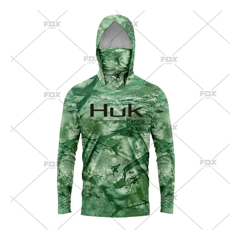 Huk Custom Men's Hooded Shirt: Ultimate Sun Protection for Anglers UPF 50 