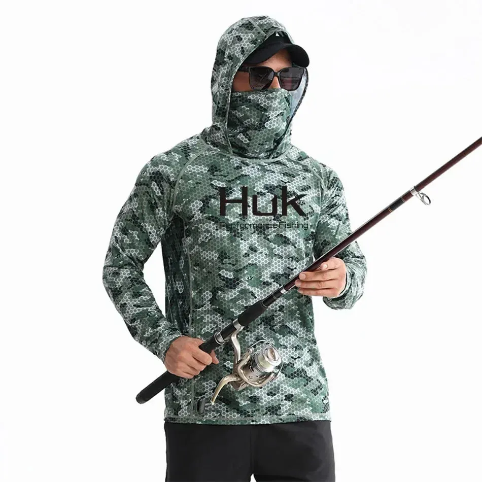 Huk Custom Men's Hooded Shirt: Ultimate Sun Protection for Anglers UPF 50 