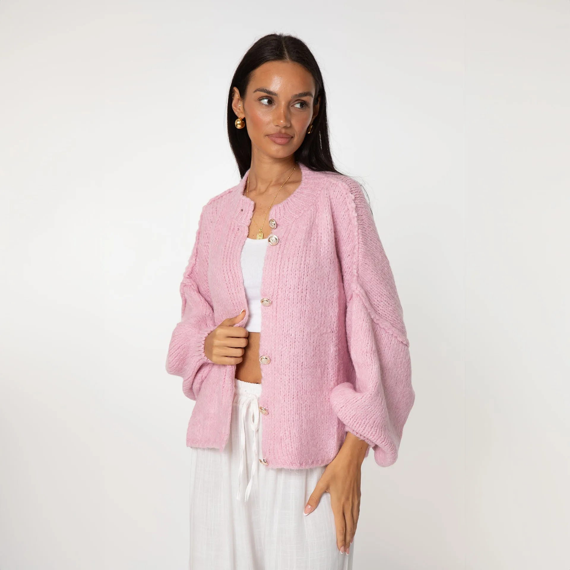 Ivyshape | Cardigan Chunky Button-Up Knit Cardigan Women's Clothing