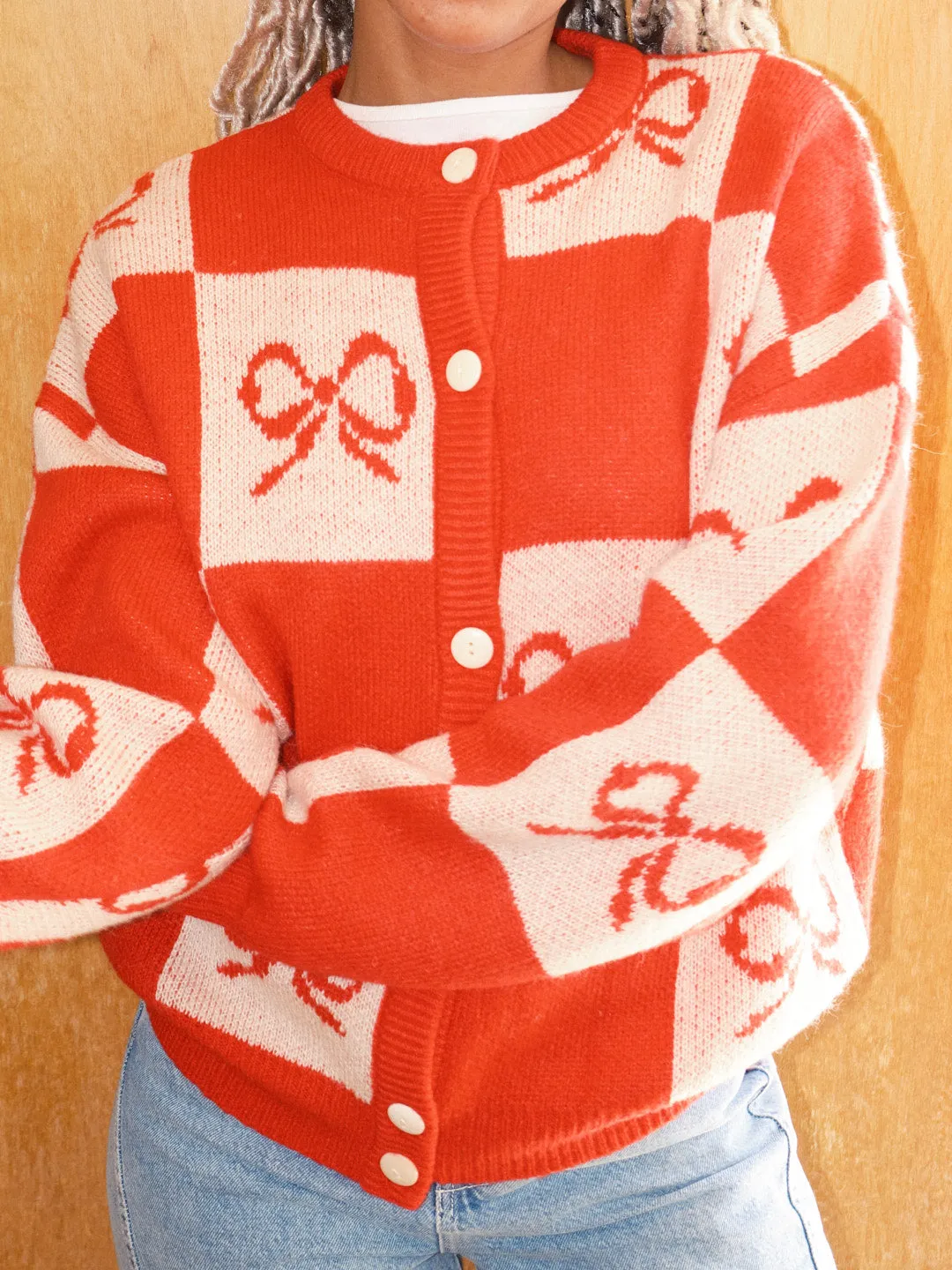 Lauda Cardi - Cherry Bow Check