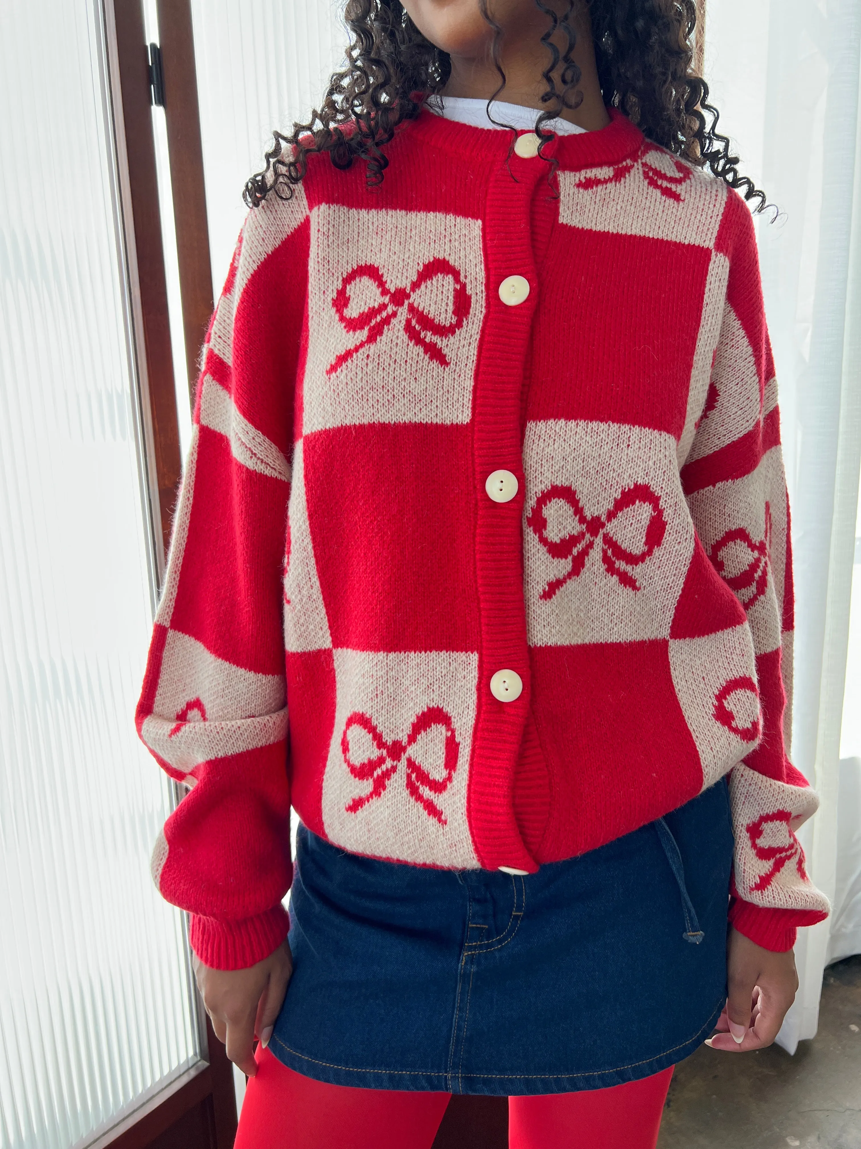 Lauda Cardi - Cherry Bow Check