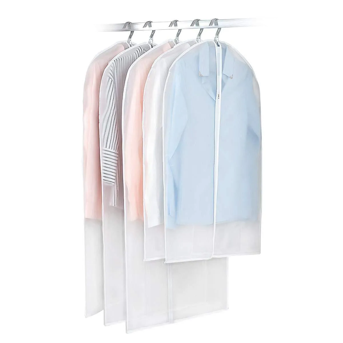 MONOJOY Garment Bags for Storage Moth Proof Hanging Clear Clothes Organizer with Zipper Dust Covers Closet Translucent Wardrobe Suit Coat PEVA Thicken 5 Pack (3Medium,2Small)