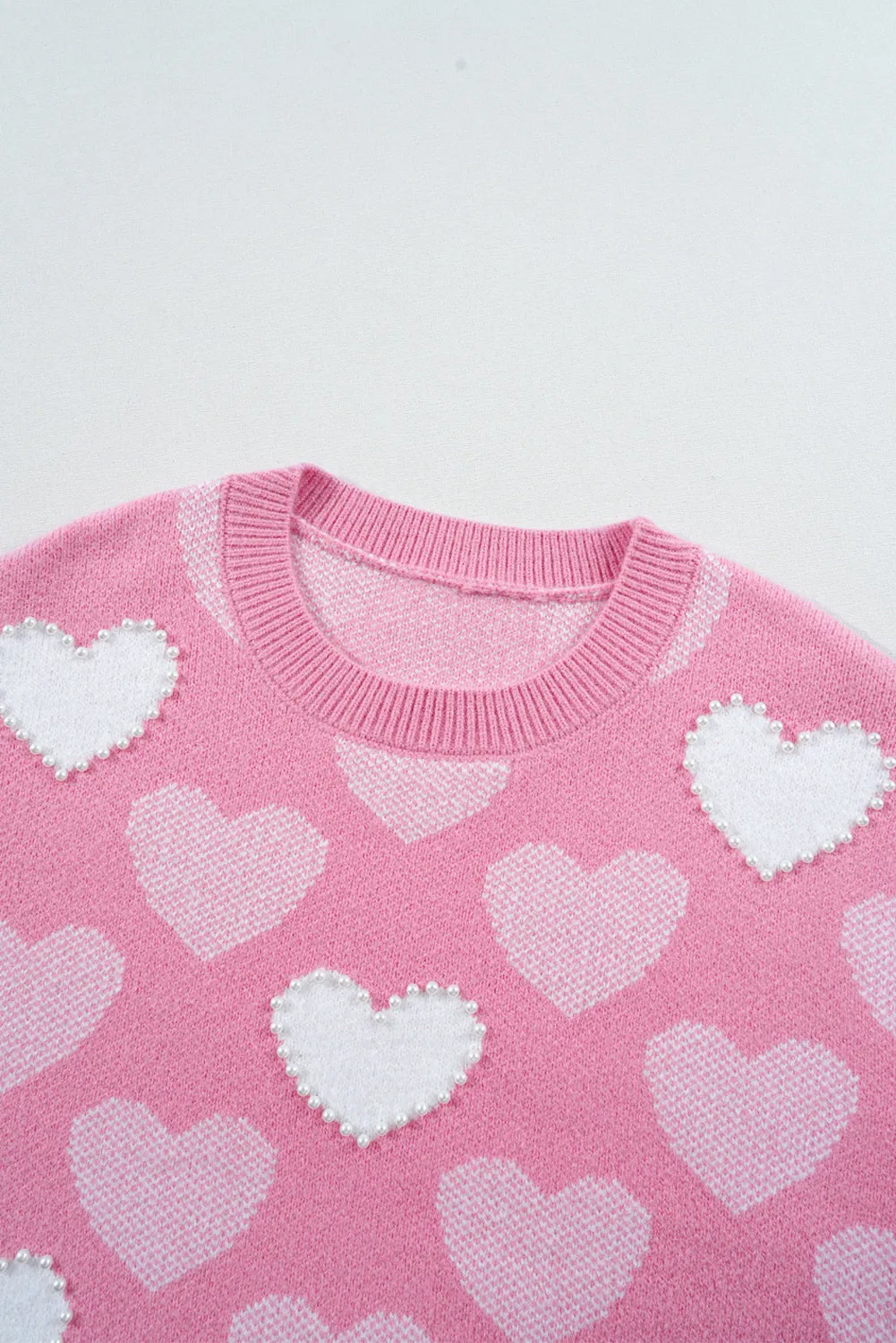 Pearled Heart Valentines Sweater