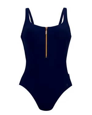 Rose Faia Dark Blue Elouise Front Zip Soft Cups Swimsuit