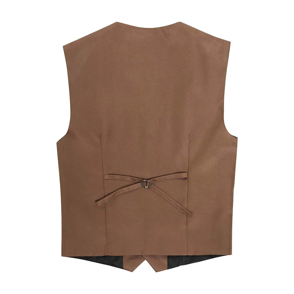 Slim Fit Single Breasted Coffee Vest