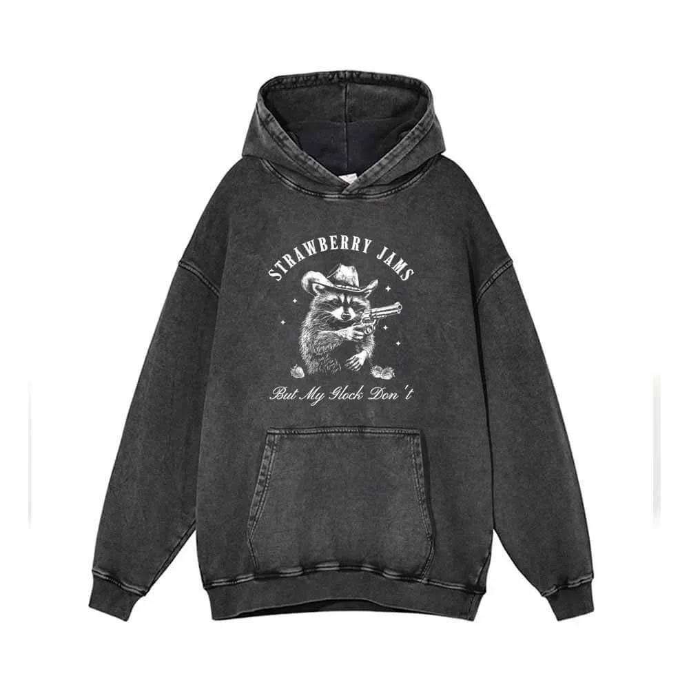 Strawberry Jams Gunner Raccoon Print Hoodie