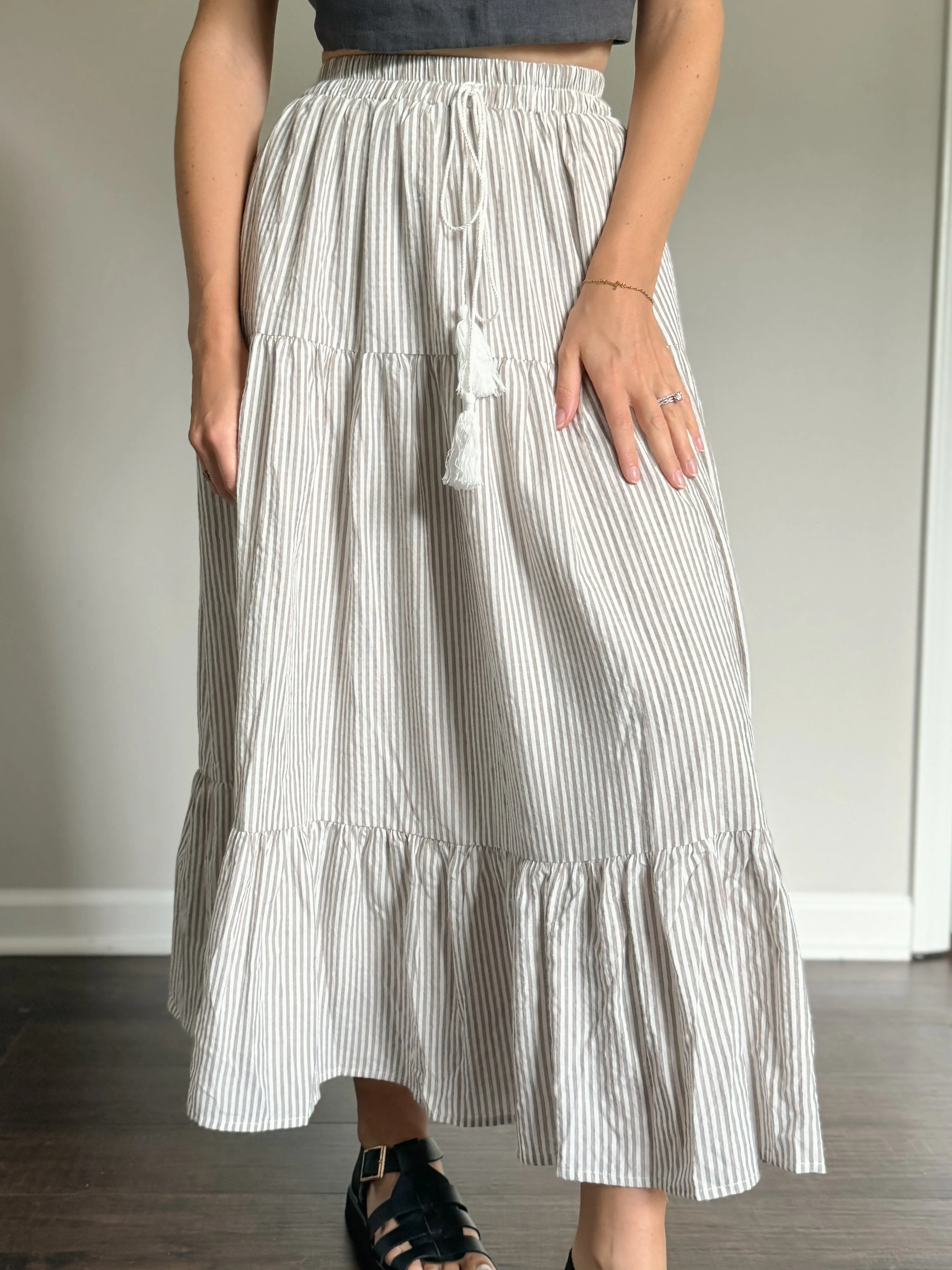 Striped Tiered Maxi Skirt