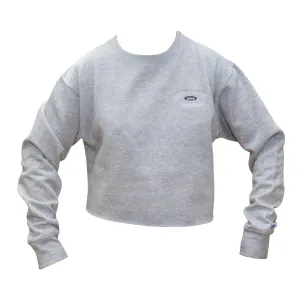 Surf Station Varsity Crewneck Women's L/S Cropped Sweater - Grey