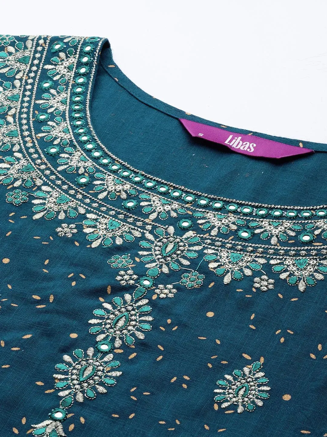 Teal Yoke Design Rayon A-Line Kurta With Trousers & Dupatta