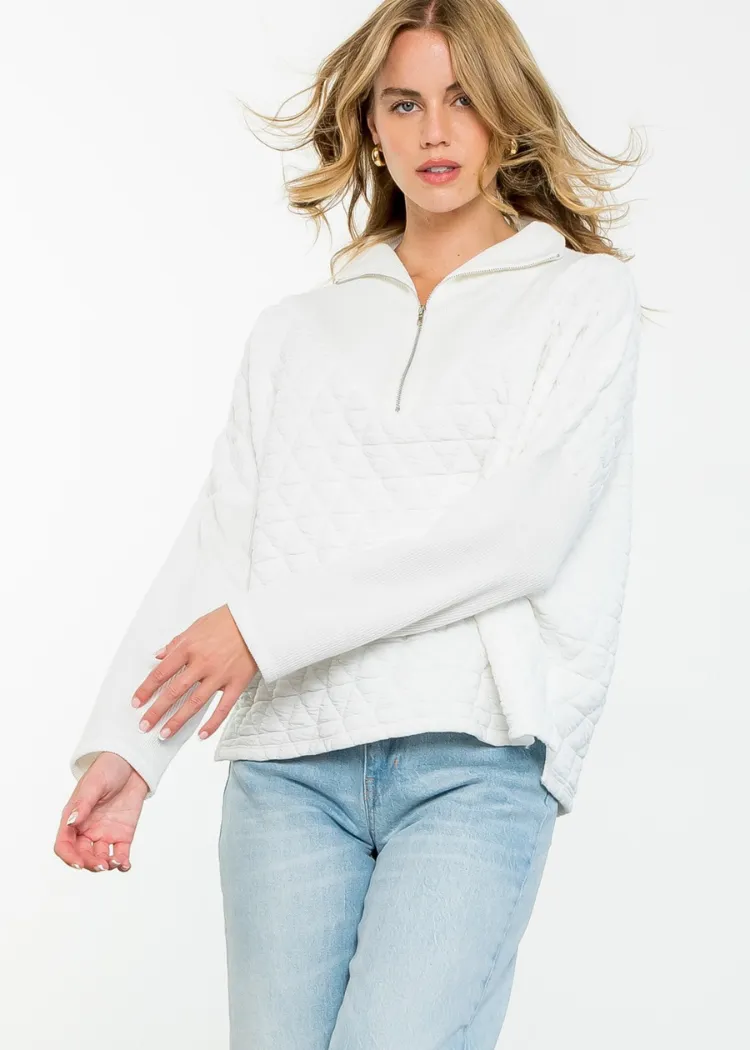 THML Jackson Half Zip Sweater - White- ***FINAL SALE***