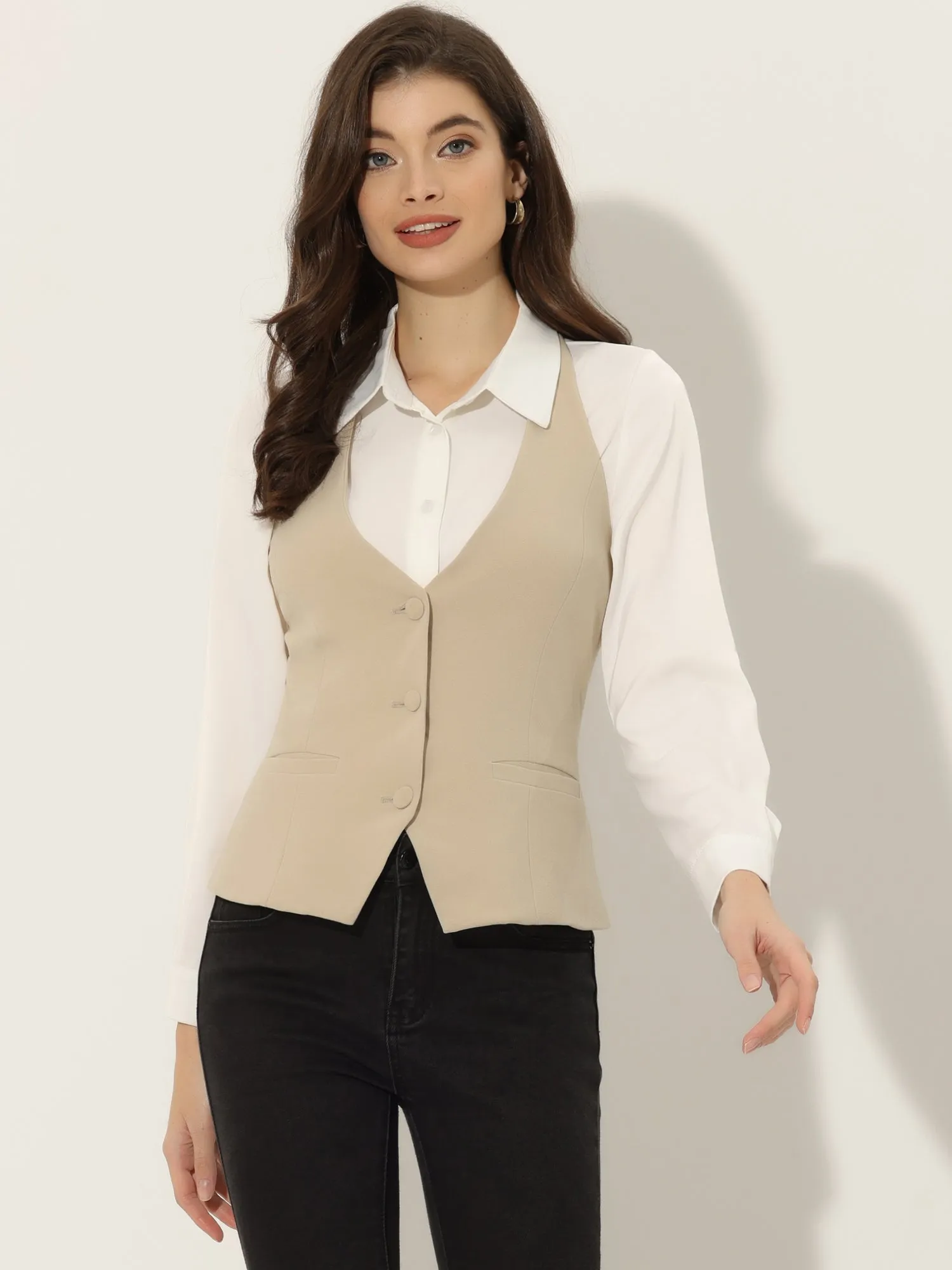 Waistcoat Halter Neck Retro Sleeveless Button Down Suit Vest Jacket