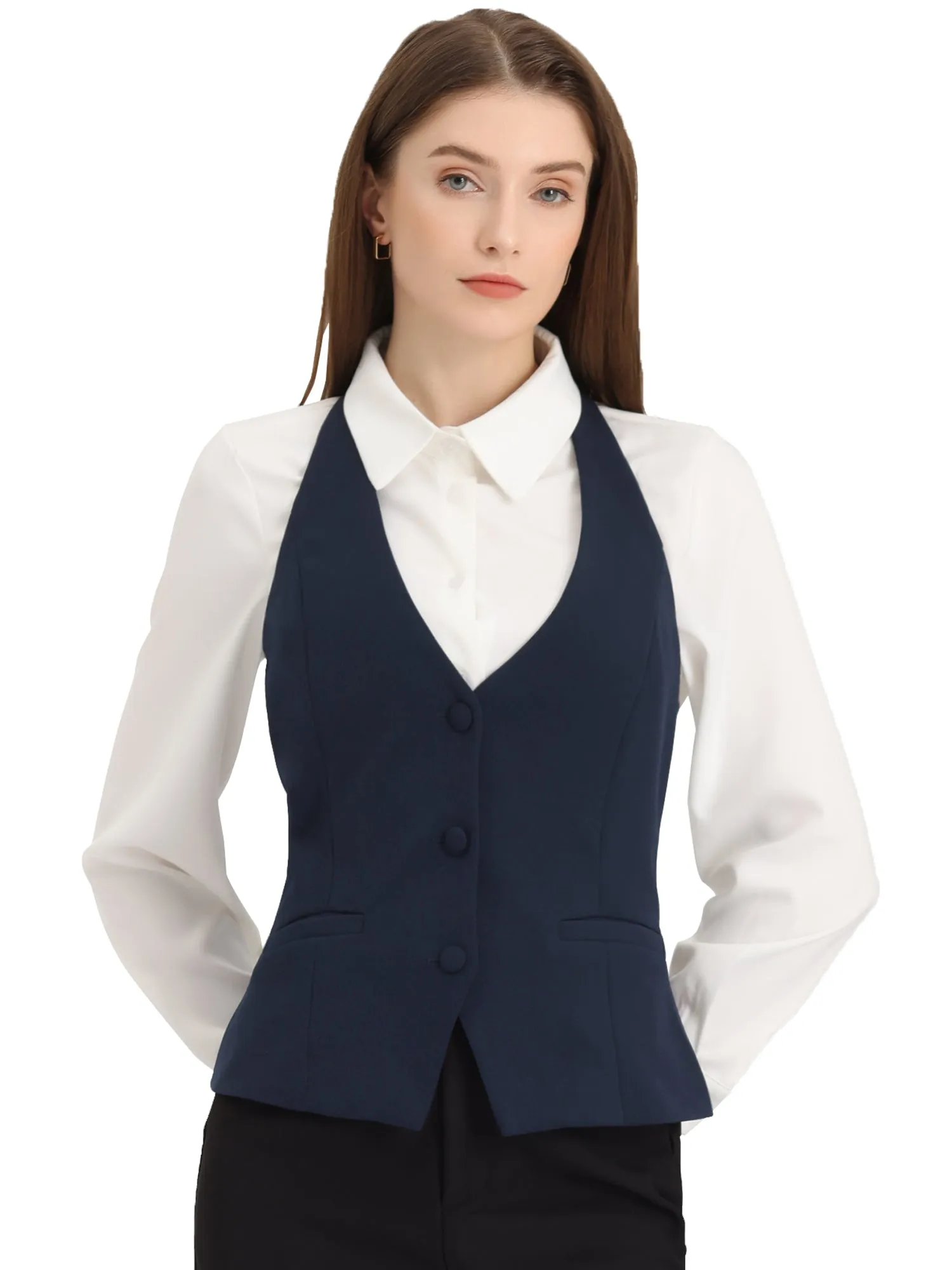 Waistcoat Halter Neck Retro Sleeveless Button Down Suit Vest Jacket