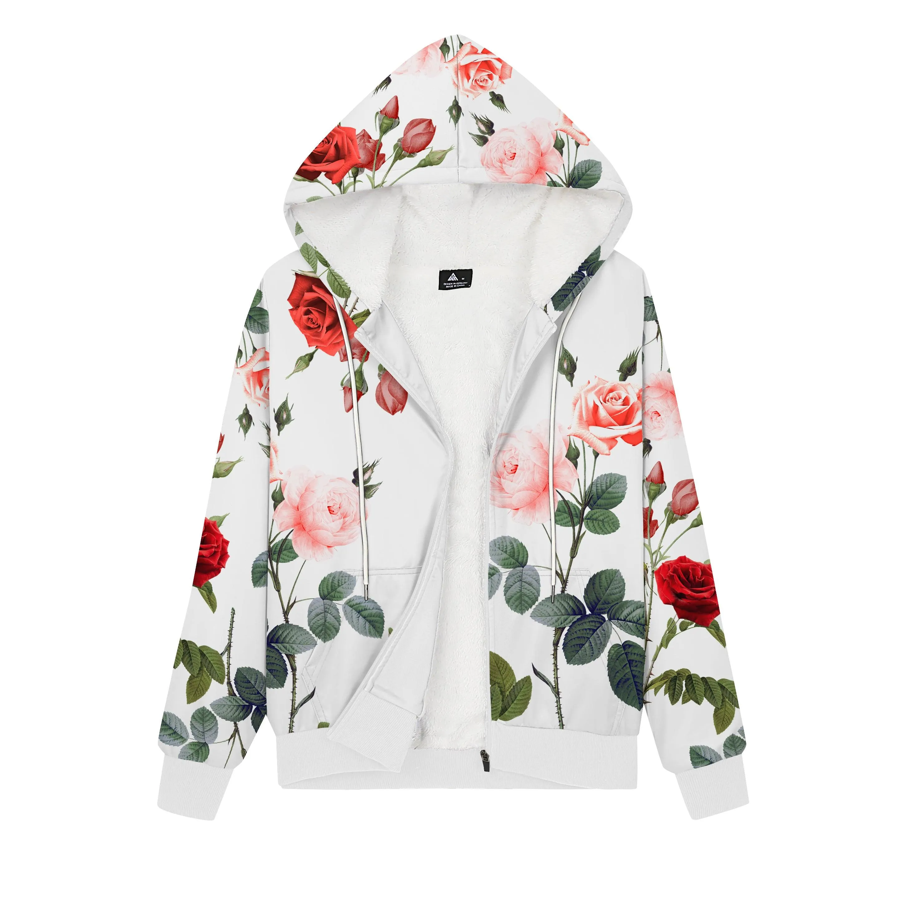 Women's Flowers Print Full Zipper Hoodie-ZPK006167